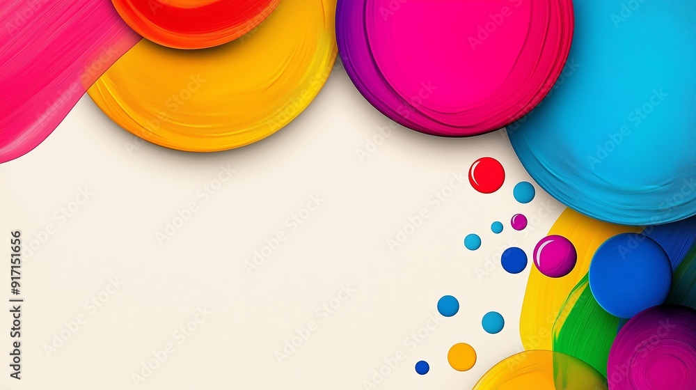 Poster a colorful background with a lot of circles and dots. the background is white and the circles are in