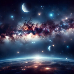 image of the universe with planets and galaxies, generated by AI
