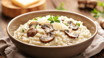 Delicious and creamy risotto with mushrooms and parmesan cheese