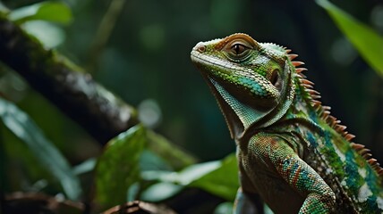 Fototapeta premium green iguana on a tree