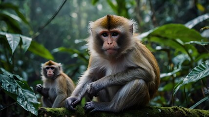 Fototapeta premium Two monkeys are relaxing on a tree