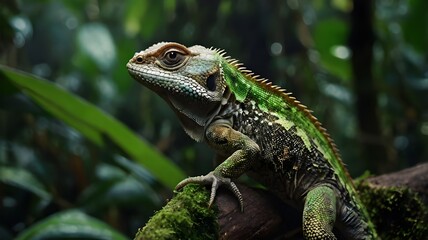 Obraz premium green lizard on a tree