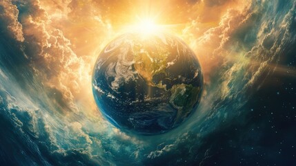 A visual representation of the divine creation narrative, with God shaping the world and everything in it during six days, illustrating biblical theology.