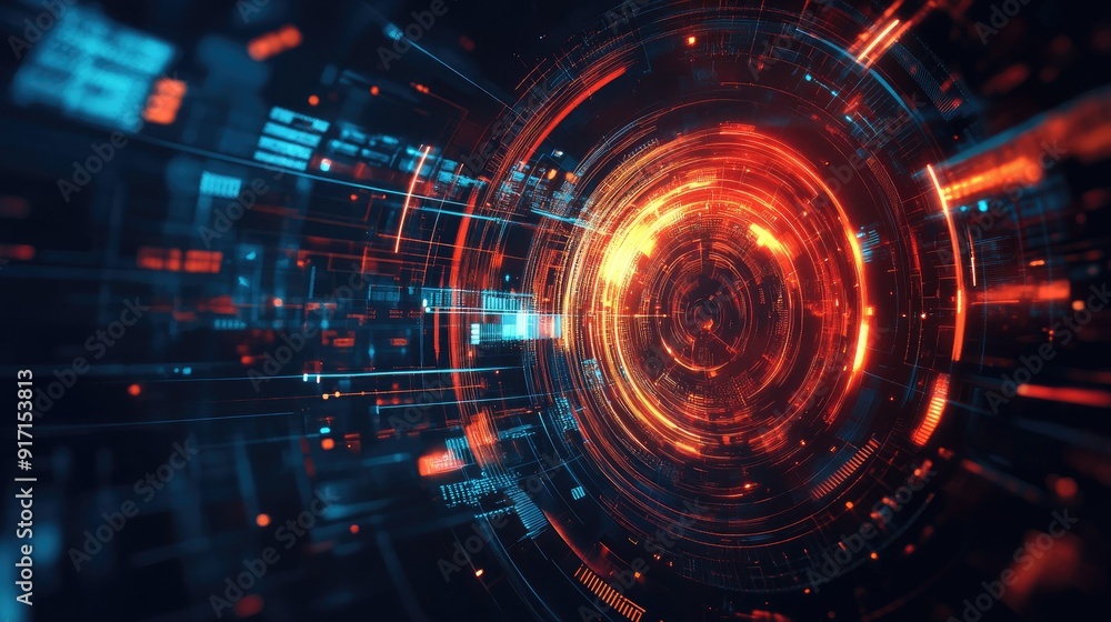 Poster futuristic abstract design with technology symbols and digital background elements