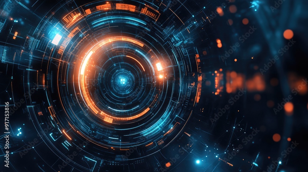 Poster futuristic abstract design with technology symbols and digital background elements