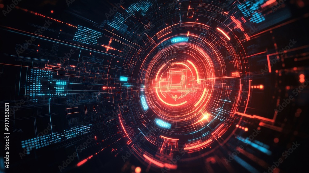 Poster futuristic abstract design with technology symbols and digital background elements