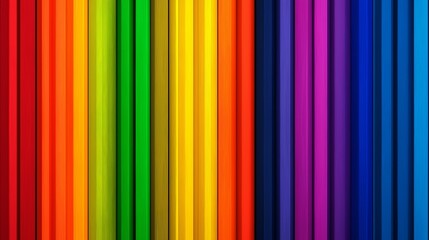 Obraz premium A rainbow of colored pencils are lined up in a row. The colors are bright and vibrant, creating a cheerful and lively atmosphere