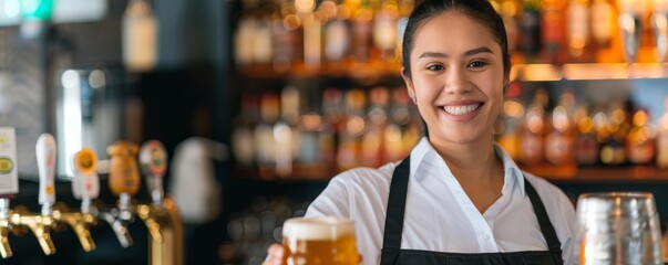 beer cafe bartender serve pint smile