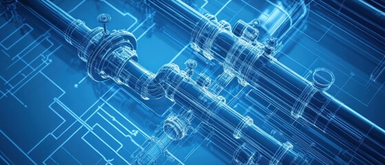 Wireframe Model of Complex Industrial Piping System