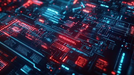 Fototapeta premium Overhead shot of a modern digital interface with abstract tech patterns and connections