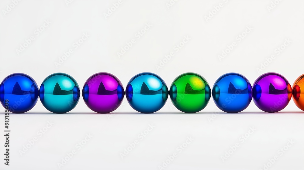 Poster a row of colorful eggs are lined up on a white background. the eggs are of different colors and size