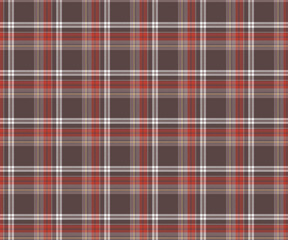 Plaid fabric pattern, brown, orange, white, seamless for textiles and designing clothing, skirts, pants, aprons, tablecloths, blankets or decorative fabrics. Vector illustration.