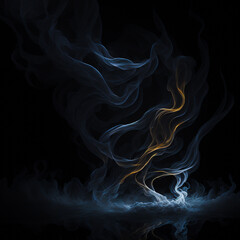 Fototapeta premium Mystical mist and mist effect Swirling smoke in dark and light symphony. Fluid fantasia. Abstract dance of fog and light on floor with black background
