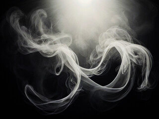 Fototapeta premium Mystical mist composition. Swirling smoke with dark and light symphony. Fluid fantasia. Abstract dance of fog and light on floor. Black background