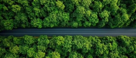 Aerial View of a Road Through a Lush Green Forest