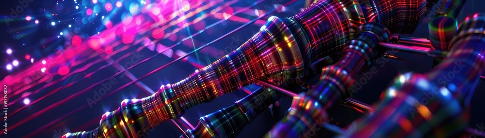 Aufkleber abstract digital background with colorful lines and glowing particles, representing futuristic techn