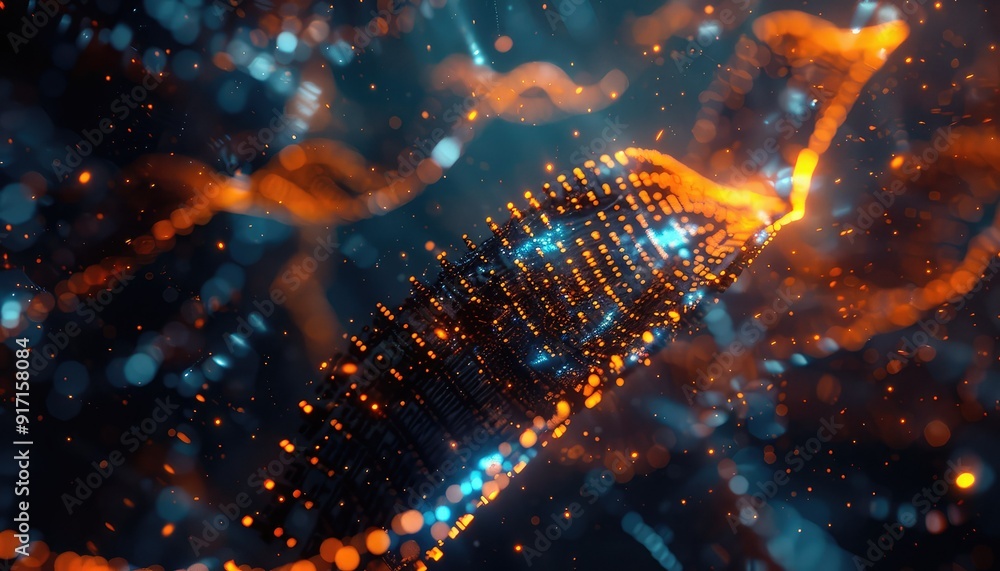 Aufkleber abstract digital matrix with glowing lights and dynamic particles, showcasing futuristic technology 