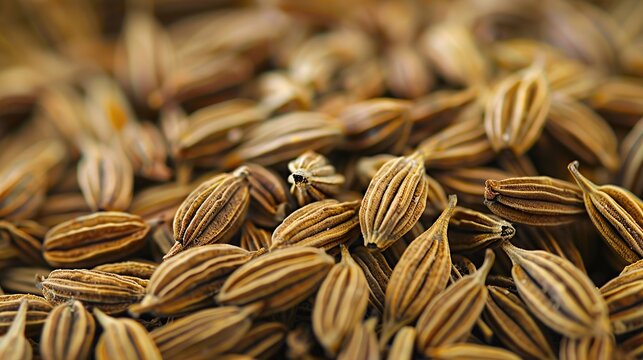 Dried Cumin seeds with shell in a close up shot
