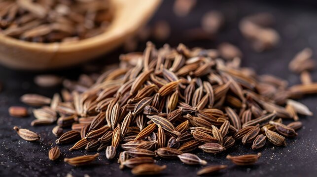 Dried Cumin seeds with shell in a close up shot