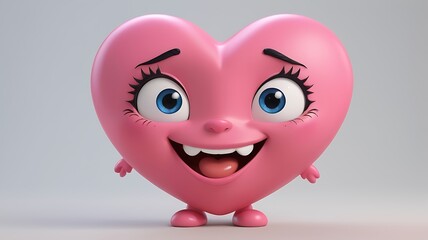 Fototapeta premium 3D pink cute color heart cartoon character isolated in white background.