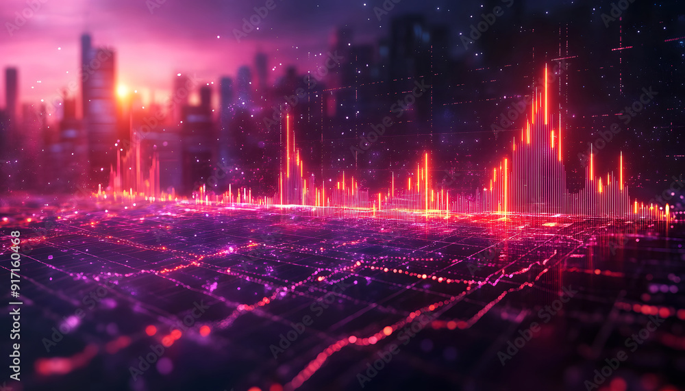 Poster candlestick chart background with grid lines and financial symbols stock trading. stock market analy