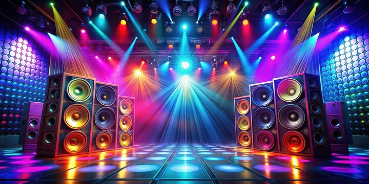 Disco club party audio speaker in vivid CG , disco, club, party, audio, speaker, CG,, music, dance, night