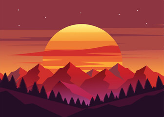 sunset over mountains background 