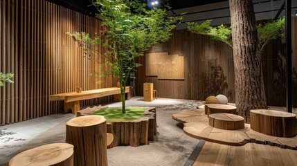 Exhibition and product presentation podium: natural materials create elegant setting