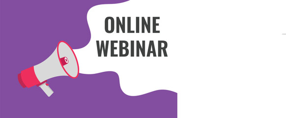 online webinar button, banner, label, template for website. online webinar text with colorful megaphone icon
