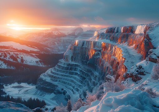 A stunning sunset casts vibrant colors over a snow-capped mountain range.