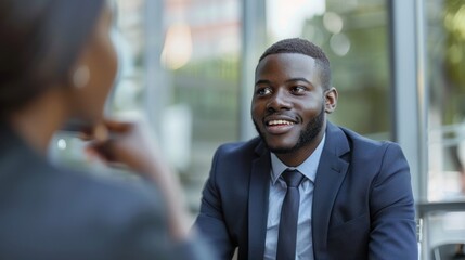 Candidate dressed in business attire during a face-to-face interview.