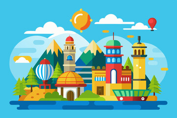 tourism Background Flat design vector illustration