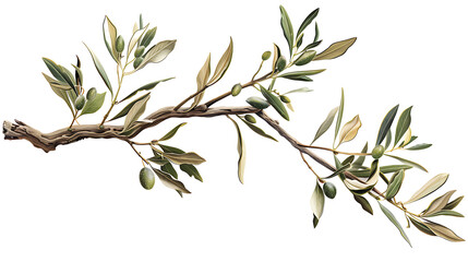 branch of a olive tree with leaves isolated on white
