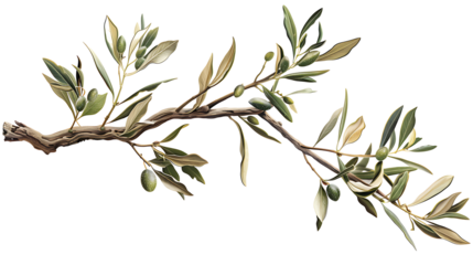 branch of a olive tree with leaves isolated on white