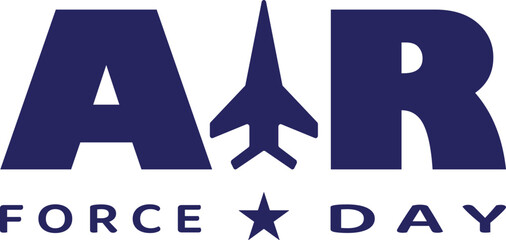 The Air Force Day logo features bold navy typography and a prominent jet silhouette centered on the word 