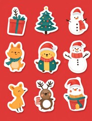 Set of Christmas illustration stickers decorations and decor isolated on background