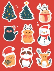 Set of Christmas illustration stickers decorations and decor isolated on background