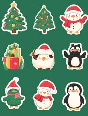 Set of Christmas illustration stickers decorations and decor isolated on background