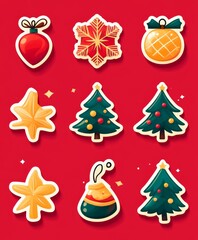 Set of Christmas illustration stickers decorations and decor isolated on background