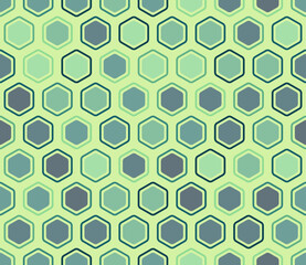 Honeycomb Background. Bold rounded hexagons mosaic cells with padding and inner solid cells. Hexagonal cells. Multiple tones color palette. Seamless pattern. Tileable vector illustration.