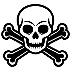 Crossbones and skull death flat vector silhouette white background