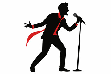 Man Singing with a Microphone in Hands Vector Silhouette on white background