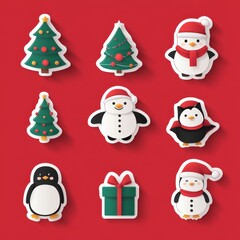 Set of Christmas illustration stickers decorations and decor isolated on background