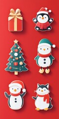 Set of Christmas illustration stickers decorations and decor isolated on background