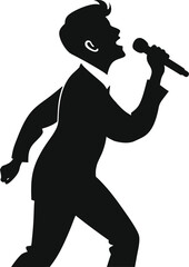 Man Singing with a Microphone in Hands Vector Silhouette on white background