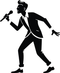 Man Singing with a Microphone in Hands Vector Silhouette on white background