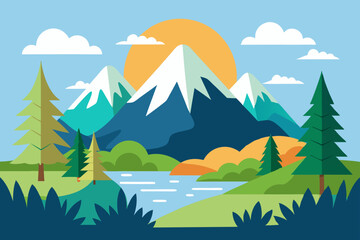 Nature illustration with mountains and forest 