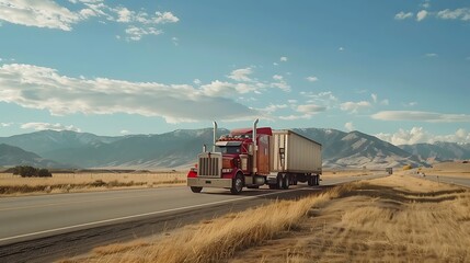 Fototapeta premium American big rig semi truck on highway