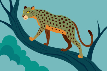 Leopard climbing vector illustration