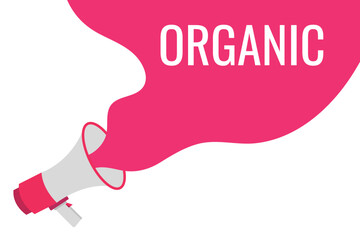 organic button, banner, label, template for website. organic text with colorful megaphone icon
